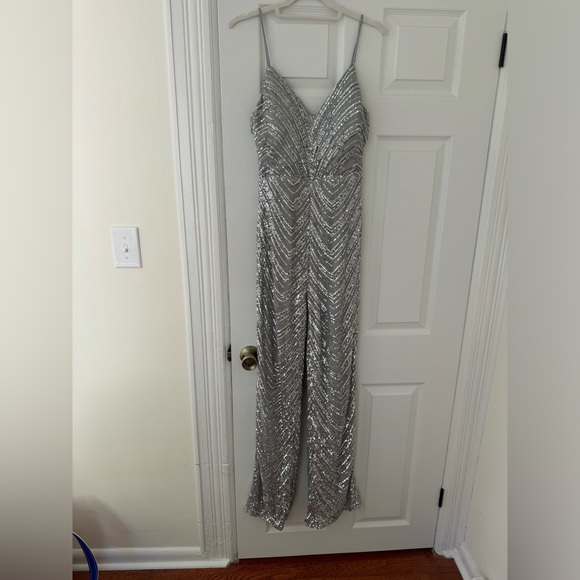 Lulus Outstanding Glow Silver Sequin Sleeveless Straight Leg Jumpsuit Small - Picture 5 of 16